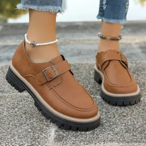 Fashion Buckle Loafers For Women British Style Height-increasing Thick-soled Casual Shoes Classic Dan Loafers