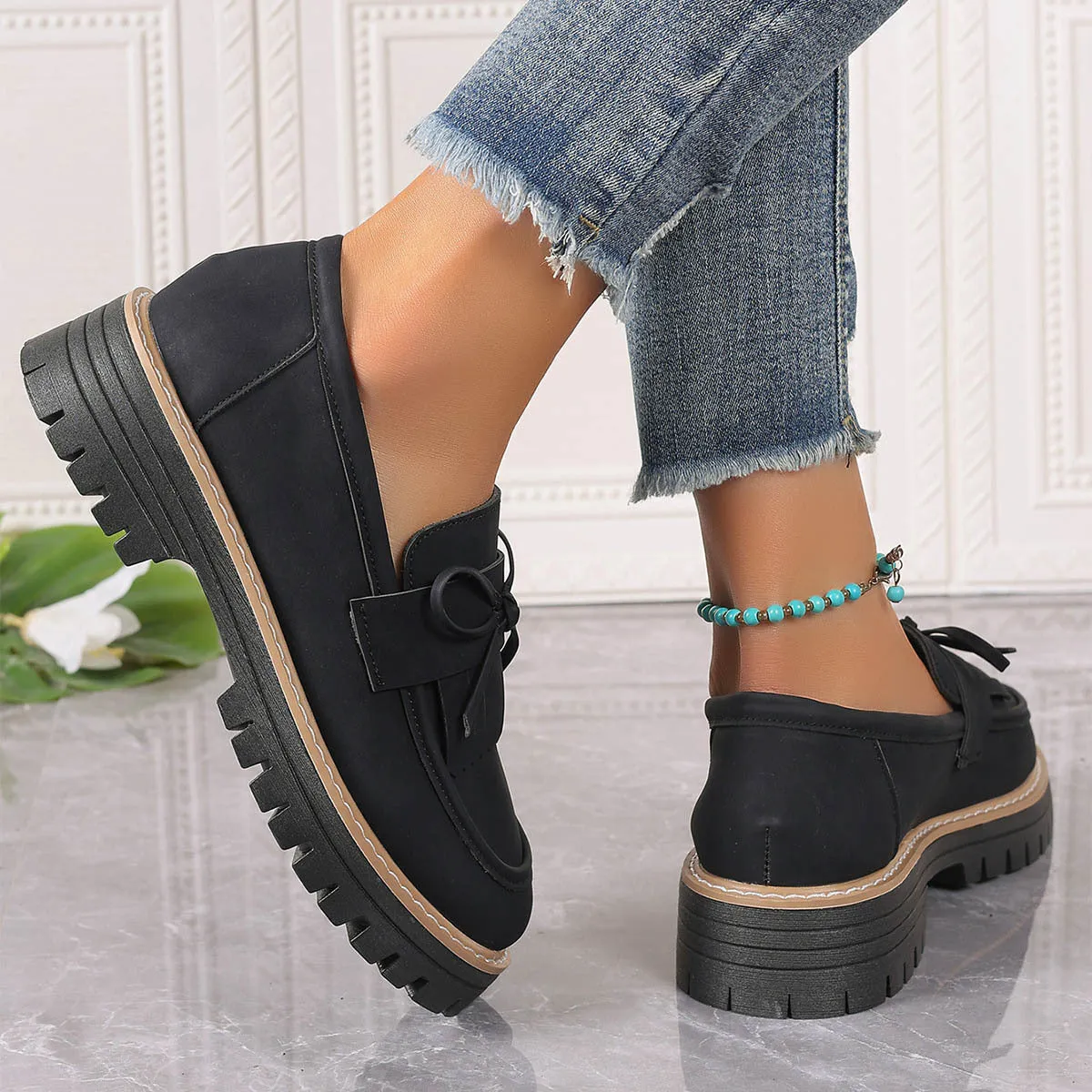 Fashion Buckle Loafers For Women British Style Height-increasing Thick-soled Casual Shoes Used Loafers