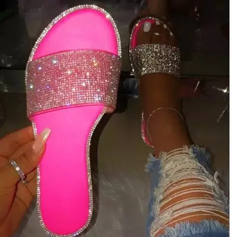 Fashion shoes women sandals 2021 pvc flat lady beach slide diamond Slippers For Women Sandals for Women and Ladies Formal Shoes Flat Sole