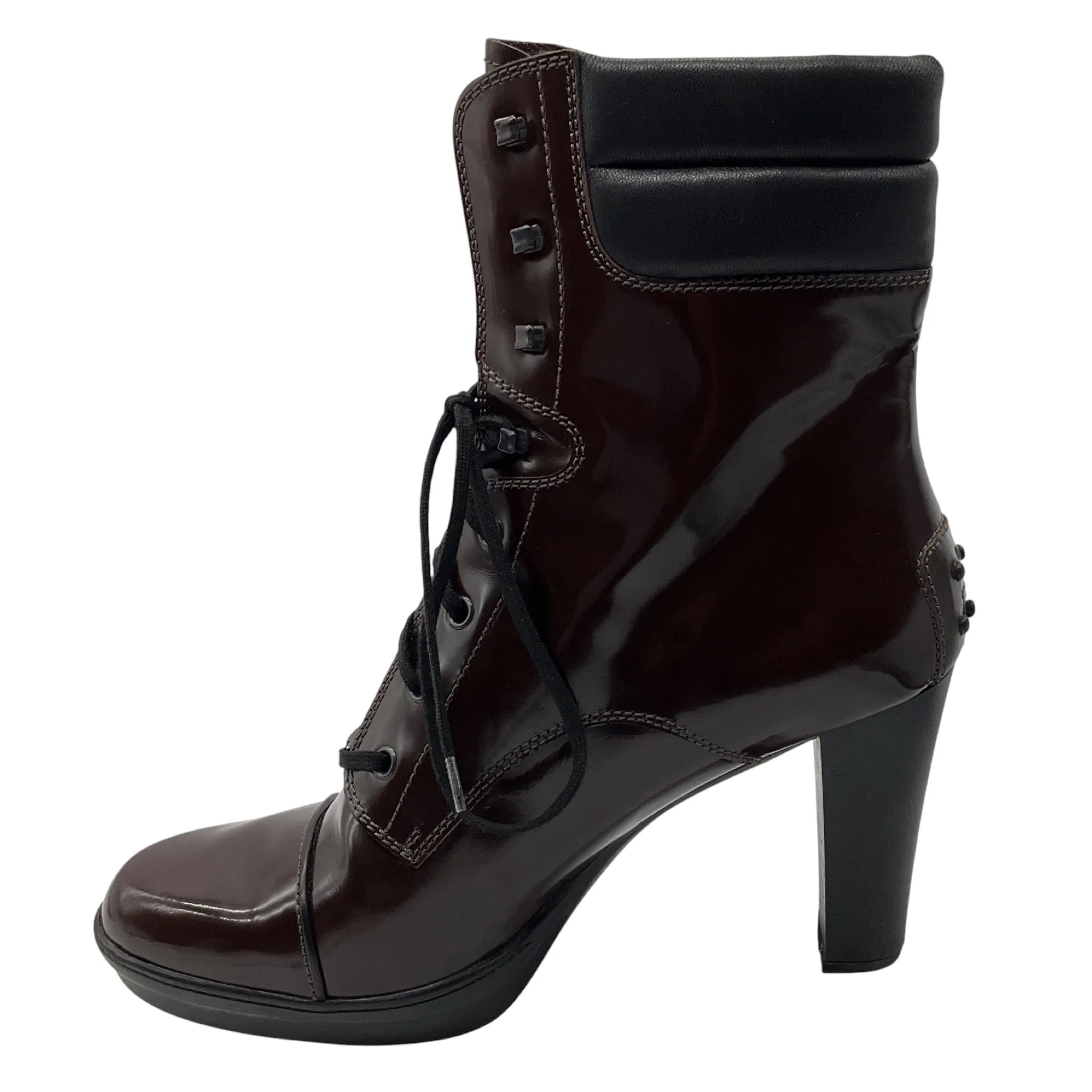 A&m Adidas Shoes Tod's Dark Brown Patent Leather Lace Up Boots