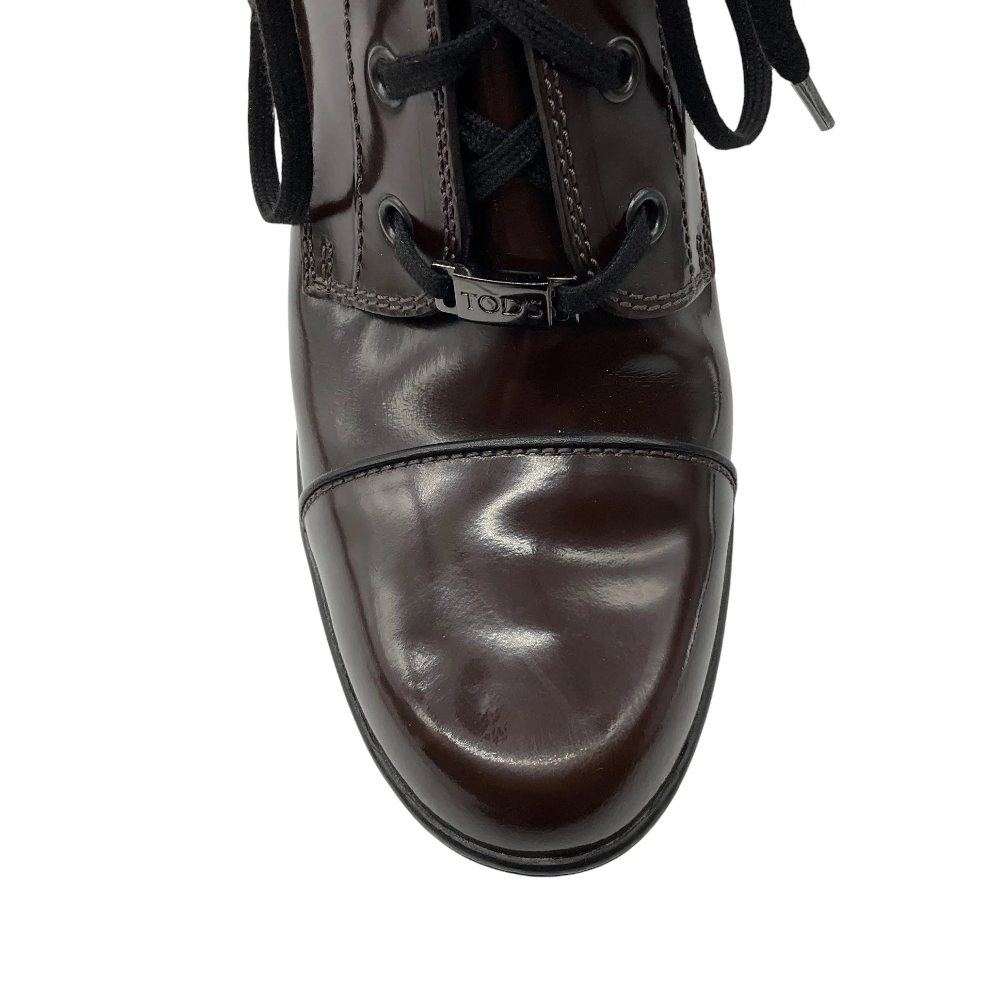 Tod's Dark Brown Patent Leather Lace Up Boots Adidas Daily Shoes