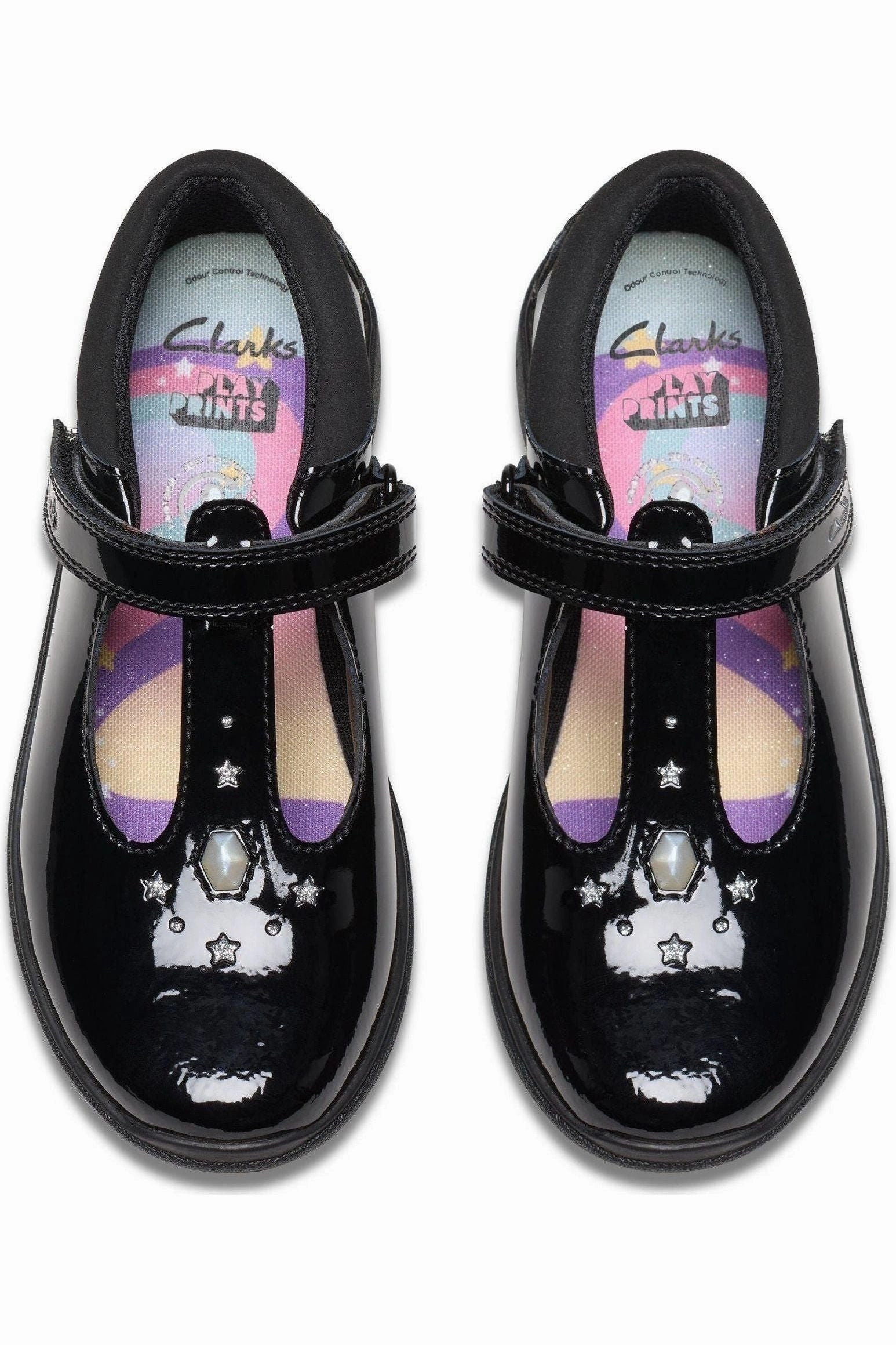 Clarks Relda Gem black patent school shoe Secure fit