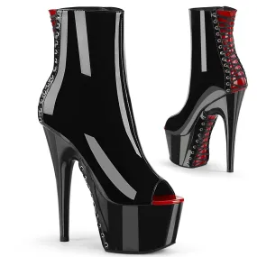 ADORE-1025 Pleaser 7" Heel Black and Red Pole Dancing Ankle Boots Adidas Shoes With White Stripes