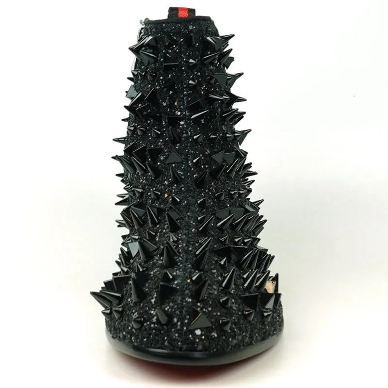 FI-7527 Black Glitter Black Spikes Boot Encore by Fiesso Princess Dresses And Shoes