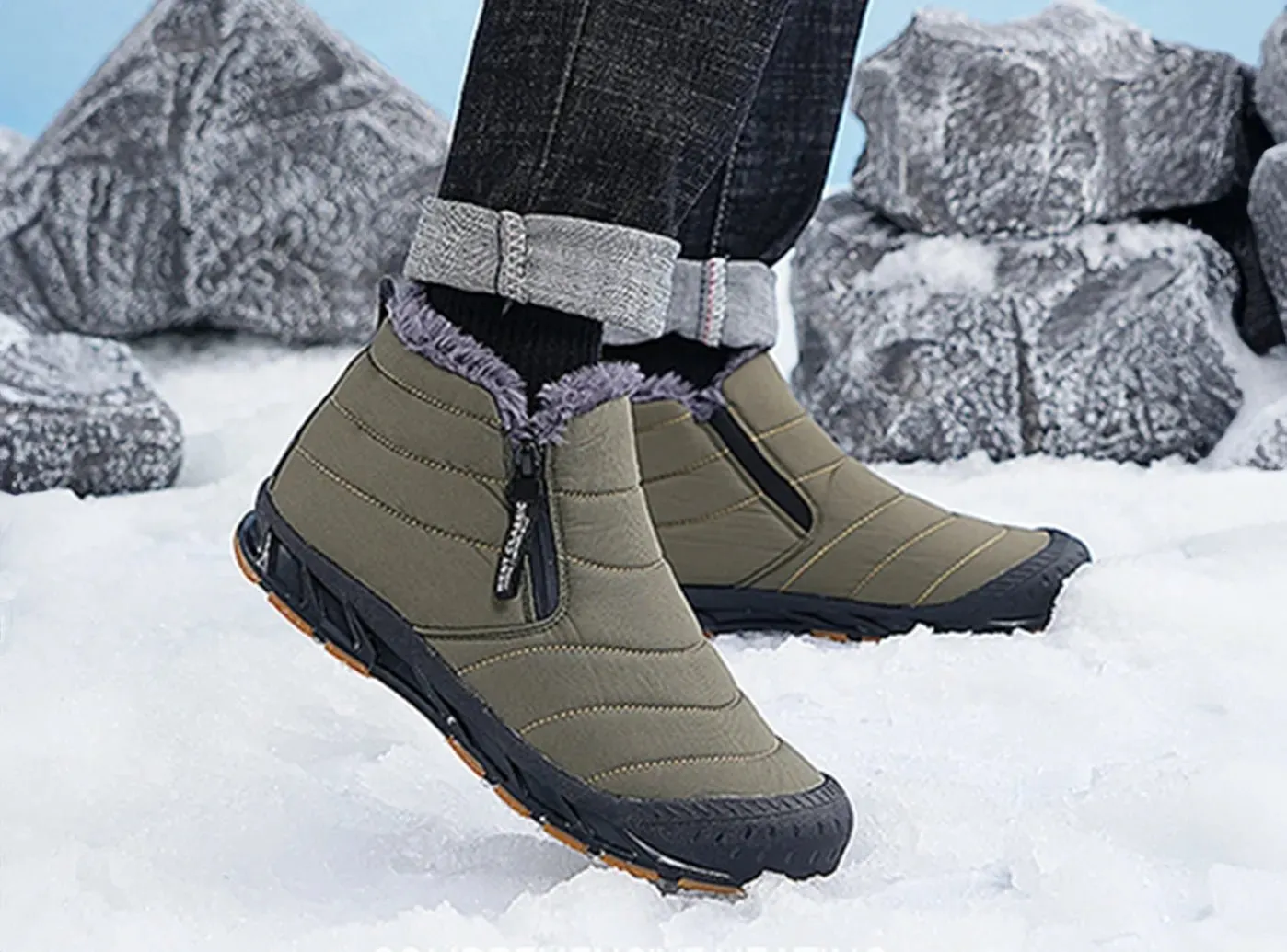 FitVille Men's Retro Round Toe Snow Boots Steel Toes Boots