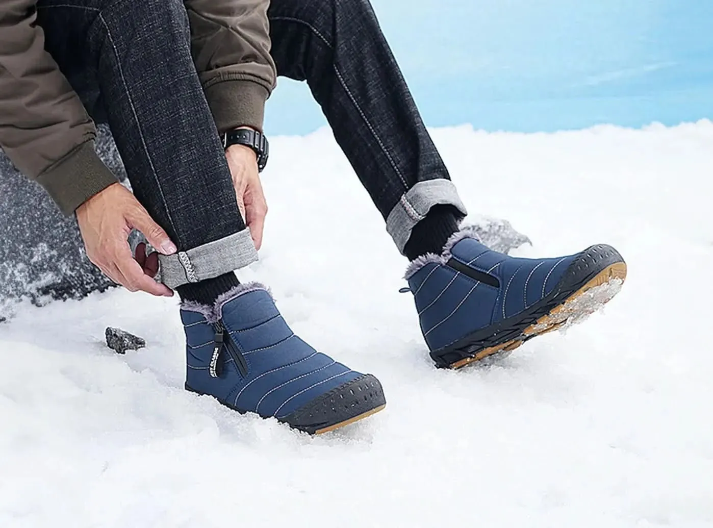 FitVille Men's Retro Round Toe Snow Boots Balenciaga Combat Strike Boots