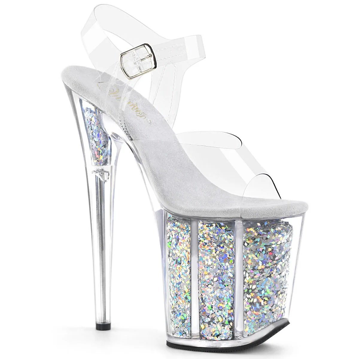 Asics Shoes Indoor FLAMINGO-808GF Pleaser Clear/Silver Multi Glitter Sexy Platform Shoes (Pole Dancing Heels)