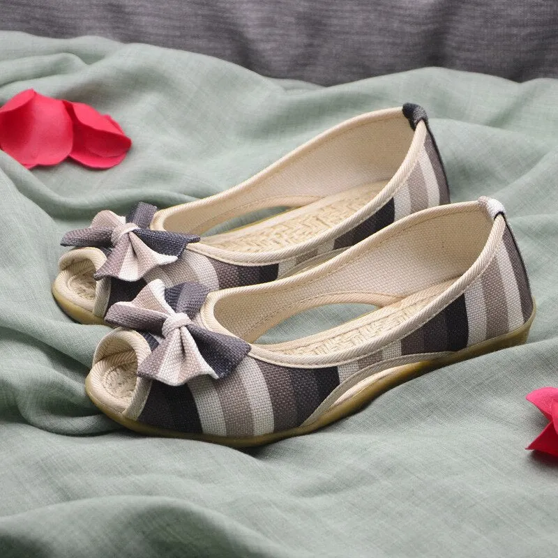 Flat Foot Support Shoes Flat Sandals Flax Summer Open Toe Fashion Canvas Wedges Non-Slip Sole Slip On