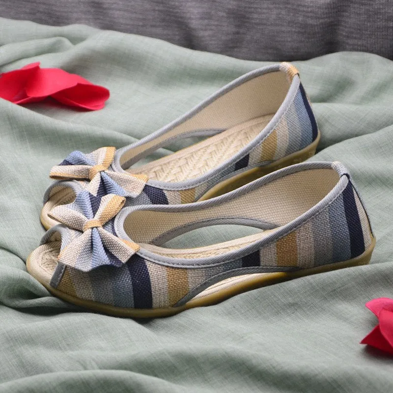 Flat Sandals Flax Summer Open Toe Fashion Canvas Wedges Non-Slip Sole Slip On A New Day Shoes Flats