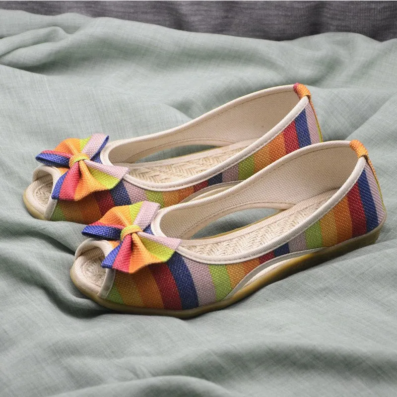 Upcycle Shoes Flats Flat Sandals Flax Summer Open Toe Fashion Canvas Wedges Non-Slip Sole Slip On