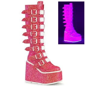 5 Inch Platform SWING-815UV Pink Glitter On Work Boots