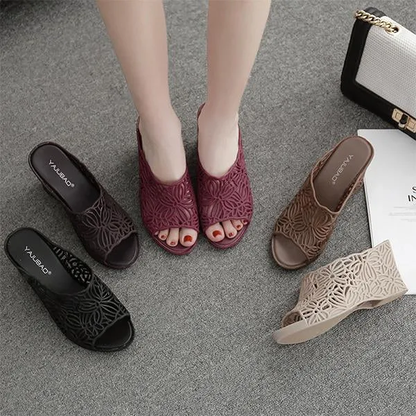Women's Casual Hollow Wedge Jelly Slippers 01506063S Ugg Dupe Slippers