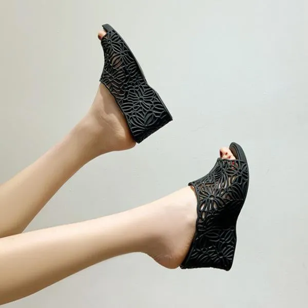 Branche Furry Slides Patina Women's Casual Hollow Wedge Jelly Slippers 01506063S