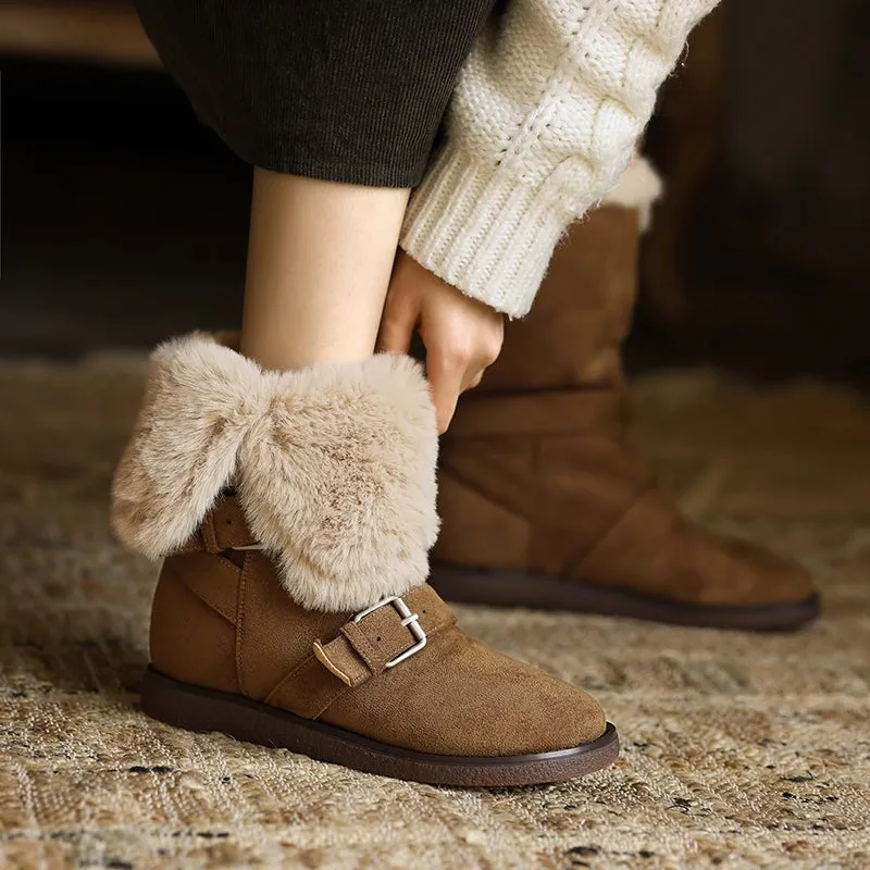 Snow Boots London Fog Foldable Suede Leather Mid Calf Snow Boots with Double Buckles in Coffee/Brown/Khaki