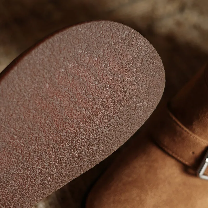 Best Snow Boots 2020 Foldable Suede Leather Mid Calf Snow Boots with Double Buckles in Coffee/Brown/Khaki