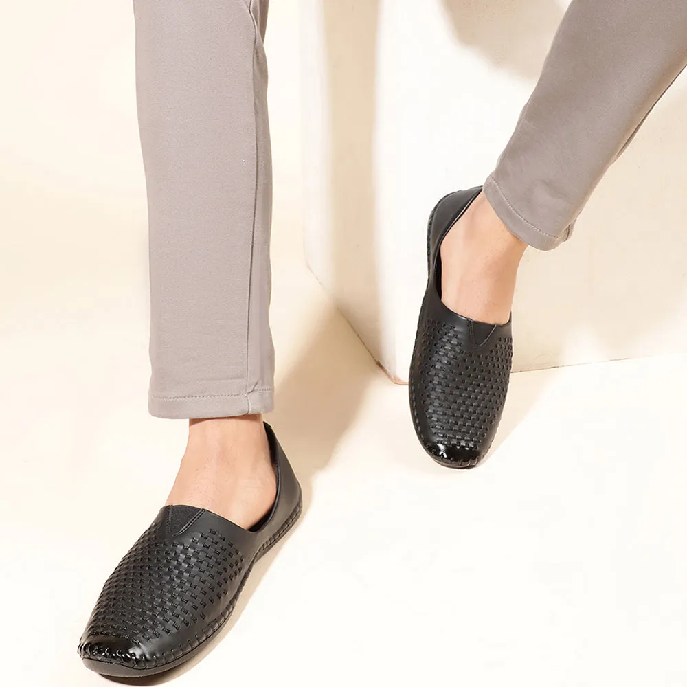 Basket Weave Loafers Fortune Black Casual Mojari Shoes For Men Avn-40 By Liberty