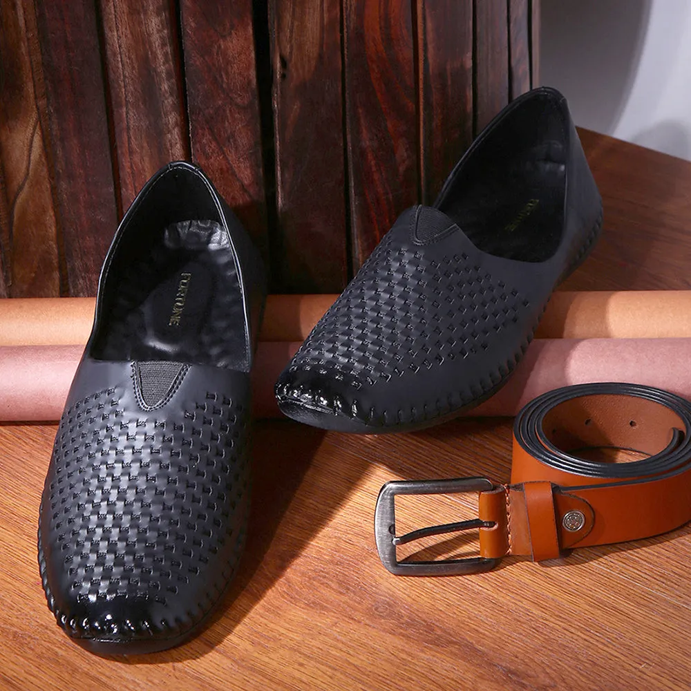 Lug Loafers Fortune Black Casual Mojari Shoes For Men Avn-40 By Liberty