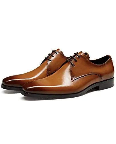FRASOICUS Men's Dress Shoes Genuine Leather Lace Up Classic Oxford Office Shoes for Men Brown 10.5 Summer Casual Dress Shoes