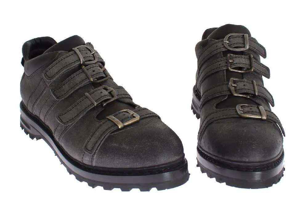 Adidas Work Shoes Non Slip Dolce & Gabbana Gray Leather Ankle Strap Shoes Boots - Size EU39-5-US6-5