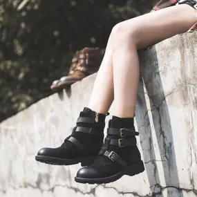 Full Grain Leather Combat Boots Designer Retro Chunky Buckle Boots Coffee/Black Kamik Snow Boot Liners