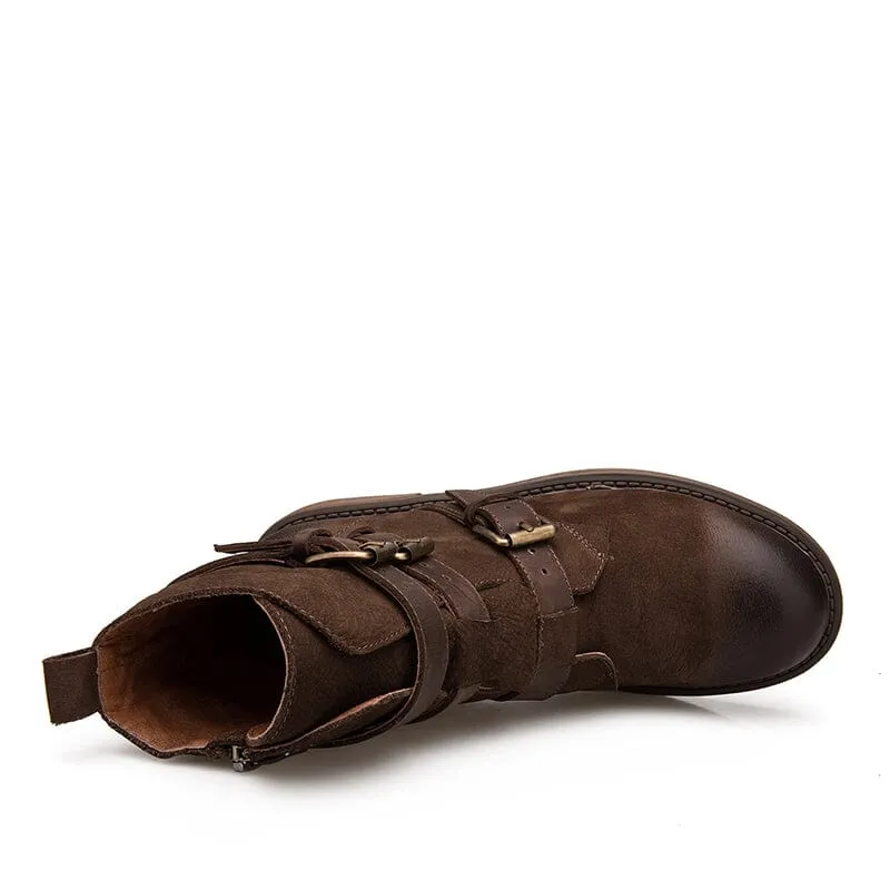 Full Grain Leather Combat Boots Designer Retro Chunky Buckle Boots Coffee/Black North Face Thermoball Snow Boots