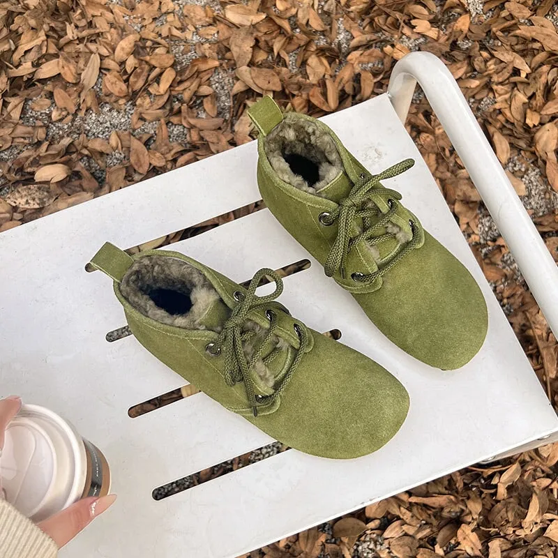 Casual Suede Warm Snow Shoes with Internal Elevation and Shearling Lining Black/Green/Khaki Size Snow Boots