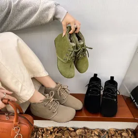 Casual Suede Warm Snow Shoes with Internal Elevation and Shearling Lining Black/Green/Khaki Tivoli Snow Boot