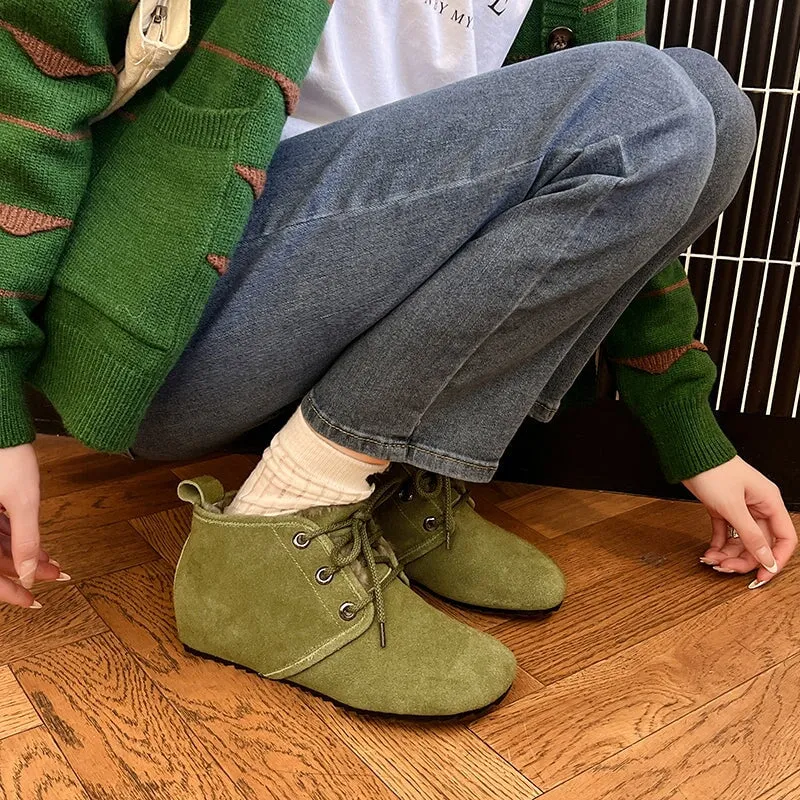 Snow Boots 12 18 Months Casual Suede Warm Snow Shoes with Internal Elevation and Shearling Lining Black/Green/Khaki