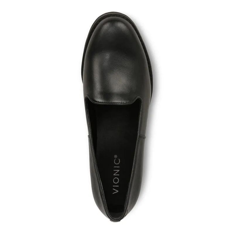 Vionic Women's Willa Wedge Loafers- Black Leather Athletic Shoes That Look Like Dress Shoes