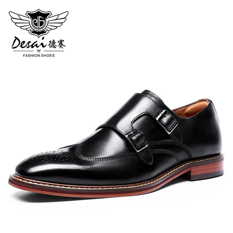 Black Leather Genuine Buckle Leather Handmade Dress Brogue Shoes