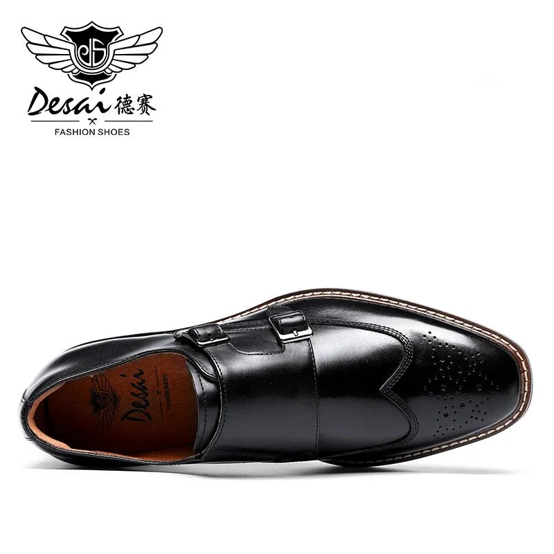 Genuine Buckle Leather Handmade Dress Brogue Shoes Zero Heel Drop Dress Shoes