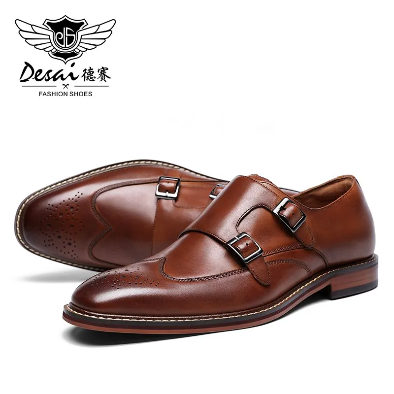 Genuine Buckle Leather Handmade Dress Brogue Shoes Low Heel Ladies Dress Shoes Sale