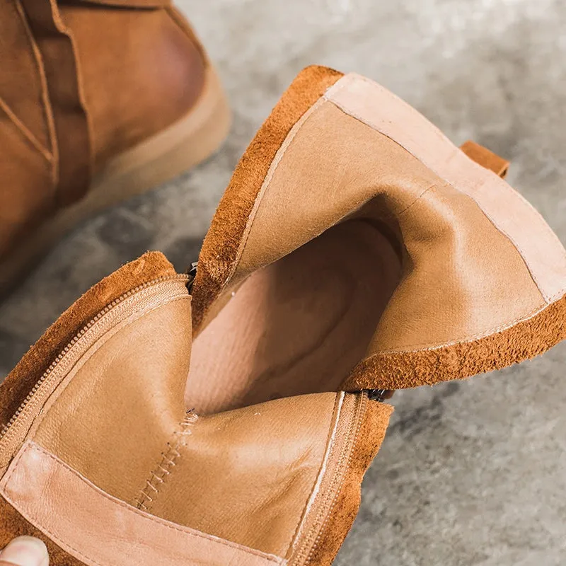 Snow Boots Made In Usa Side Zipper Chelsea Boots WaxingLeather Short Boots for Winter Black/Coffee