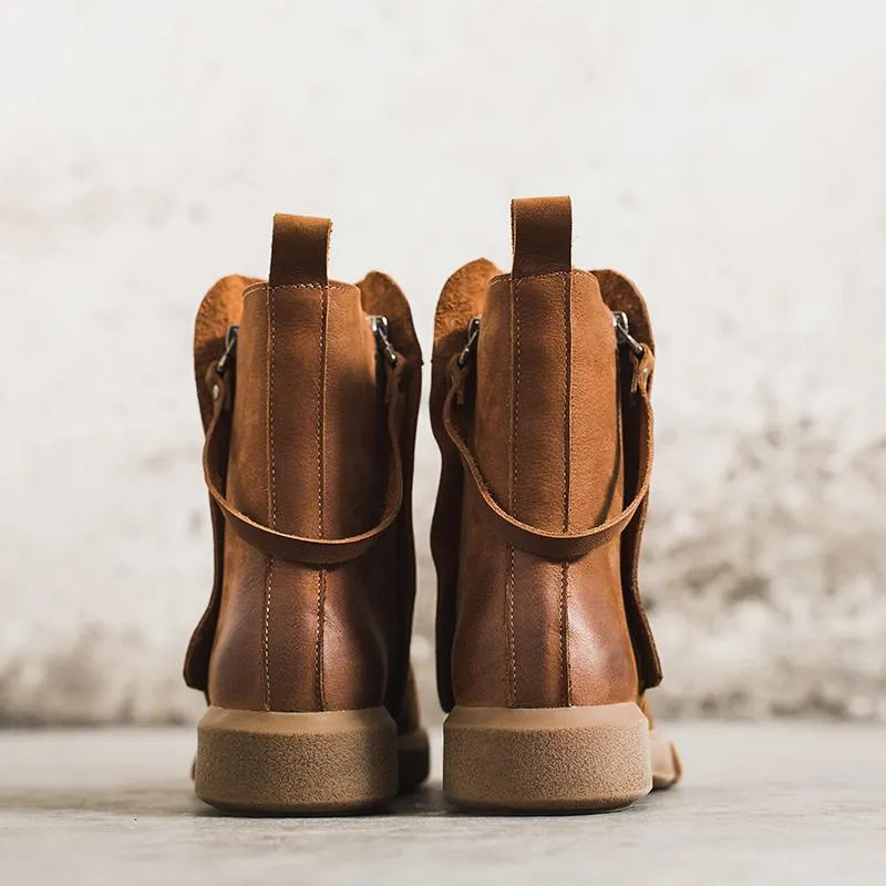 Harley Davidson Snow Boots Side Zipper Chelsea Boots WaxingLeather Short Boots for Winter Black/Coffee