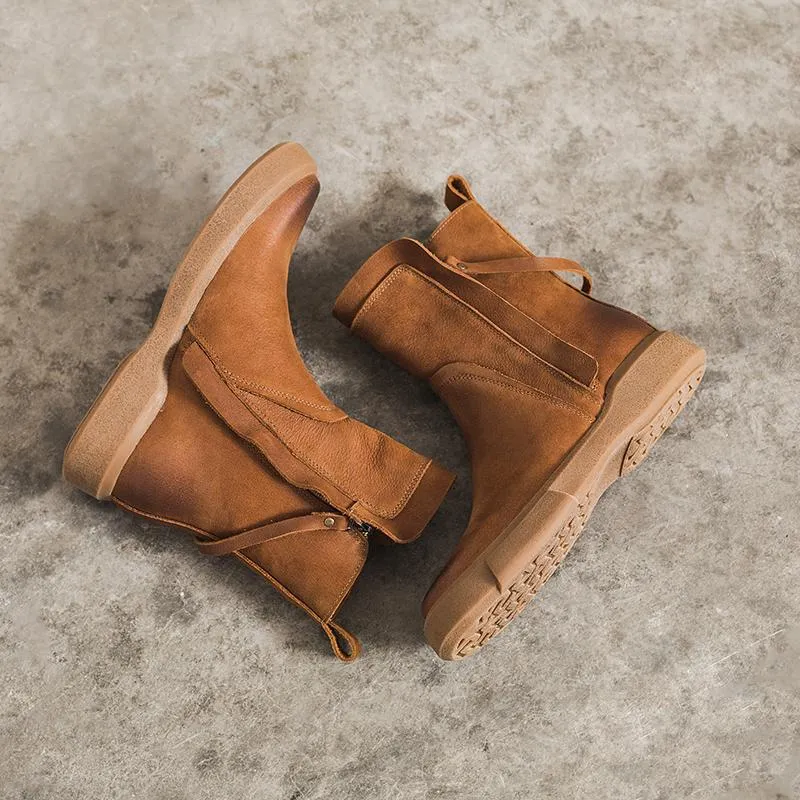 Side Zipper Chelsea Boots WaxingLeather Short Boots for Winter Black/Coffee Size 8 Snow Boots