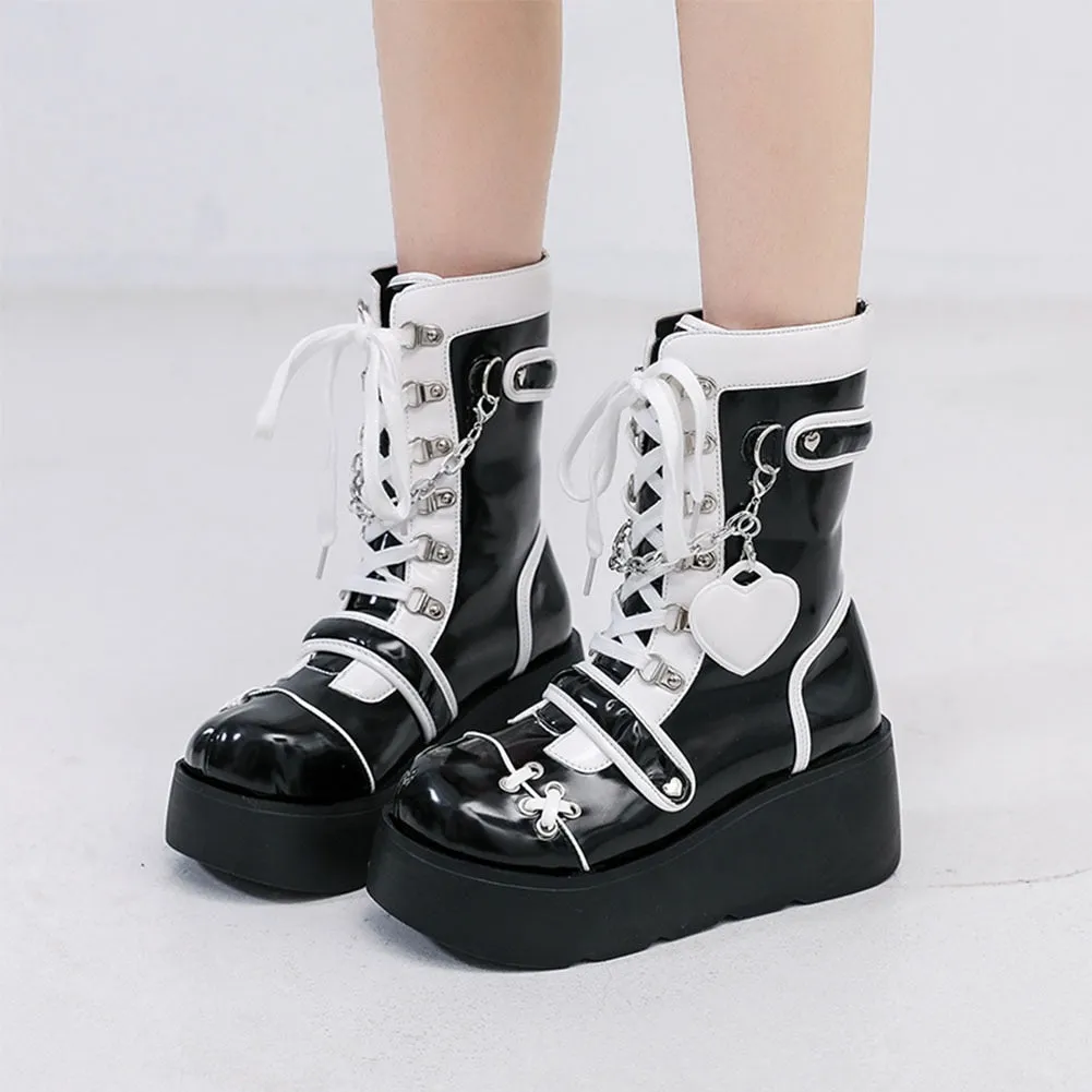 Adidas Japanese Writing Shoes Gothic Lolita Mid-Calf Motorcycle Boots