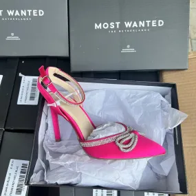 3 Strap High Heels exclusive rhinestone 2024 heel-Rose red