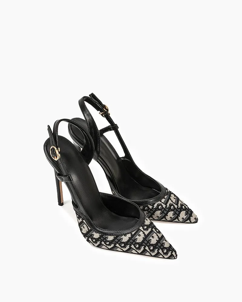 Megan Fox High Heels Green Print Pointed Toe Slingback High Heel Pumps