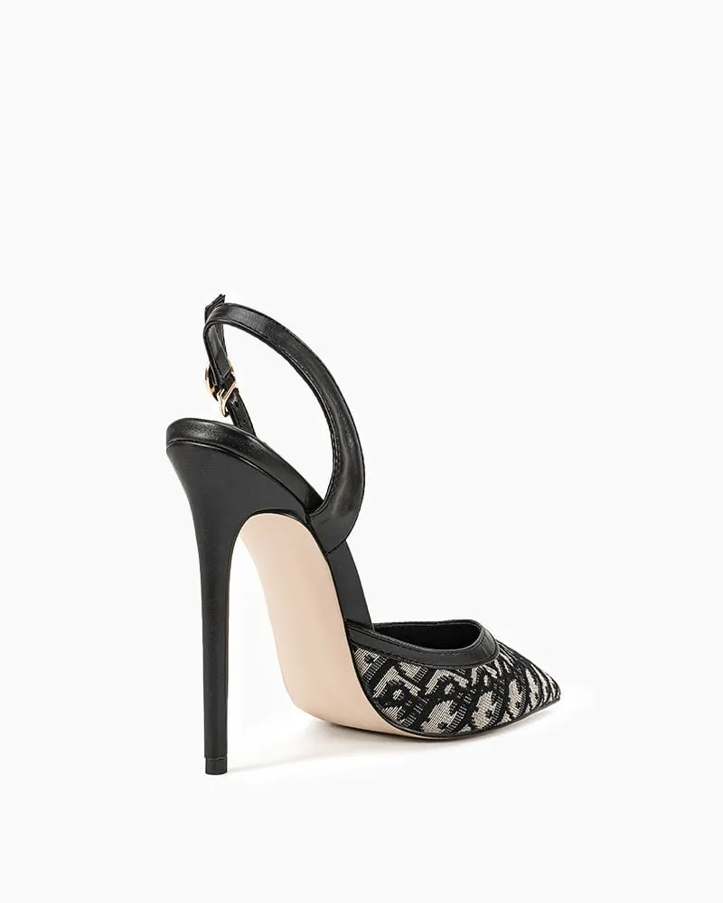 Green Print Pointed Toe Slingback High Heel Pumps High Heels More Comfortable