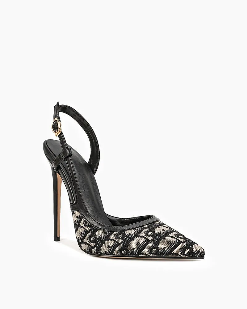 Green Print Pointed Toe Slingback High Heel Pumps Aldo High Heels