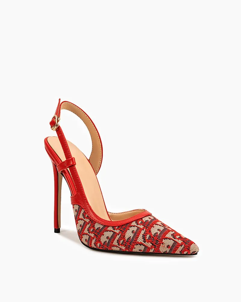 Green Print Pointed Toe Slingback High Heel Pumps Tights High Heels