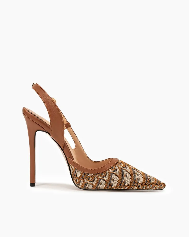 High Heels Anime Green Print Pointed Toe Slingback High Heel Pumps