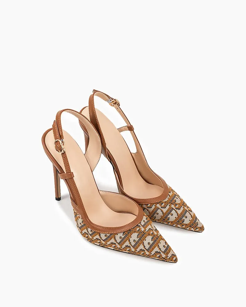 Ball Of Foot Cushion For High Heels Green Print Pointed Toe Slingback High Heel Pumps