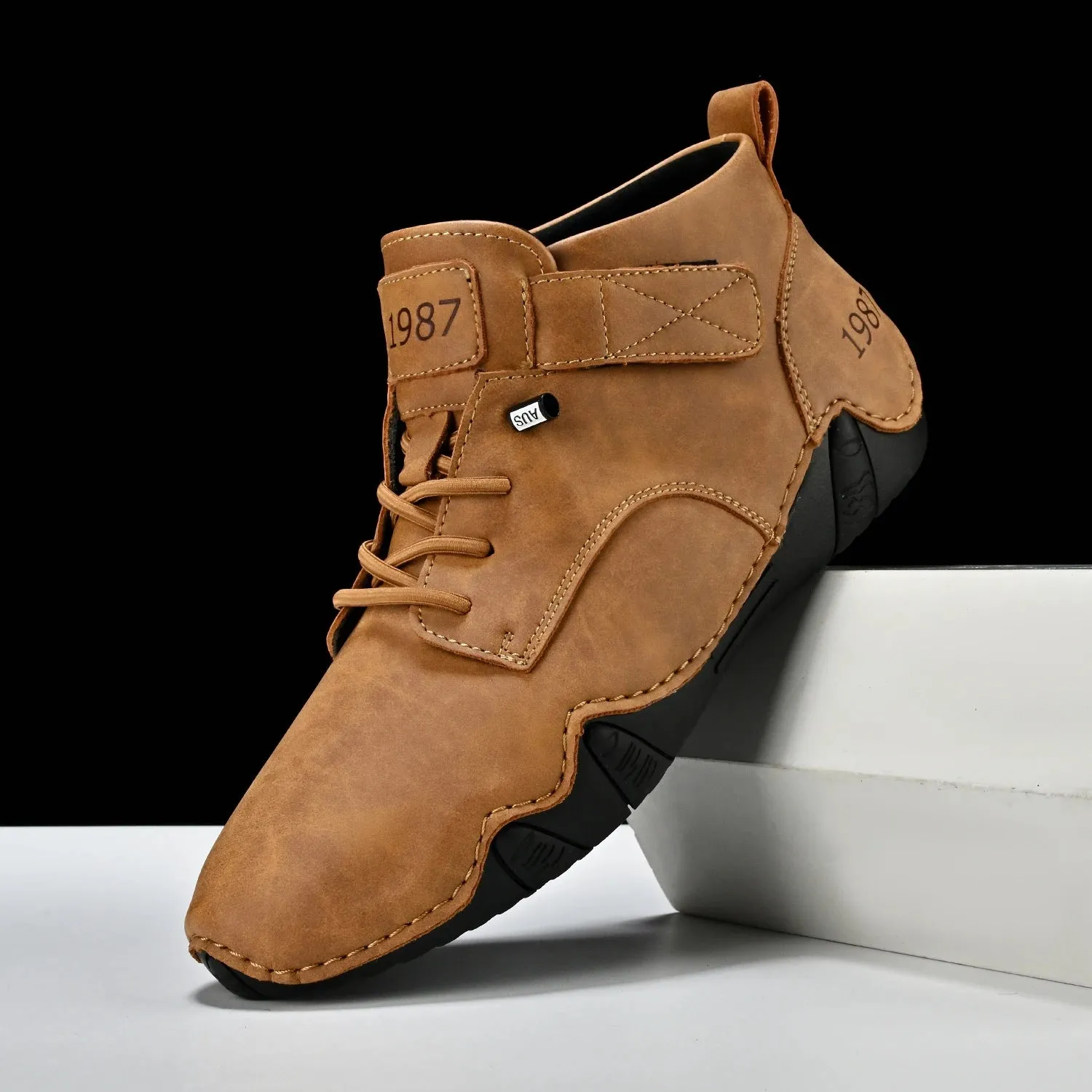 Handmade Men Soft Leather Ankle Sneakers/Work Boots/Outdoor Best Rated Work Boots For Comfort
