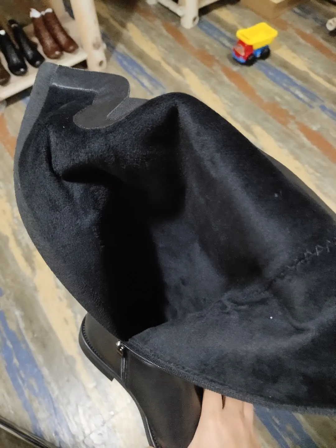 Nike Air Max Snow Boots Handmade SoftLeather Knee High Boots Side Zip Riding Boots Black Short Plush