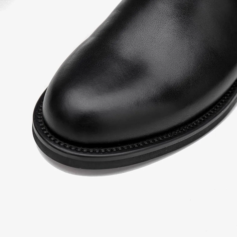 Handmade SoftLeather Knee High Boots Side Zip Riding Boots Black Short Plush Best Snow Boots For Infants