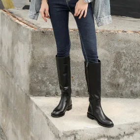 Girls Snow Boots Size 3 Handmade SoftLeather Knee High Boots Side Zip Riding Boots Black Short Plush