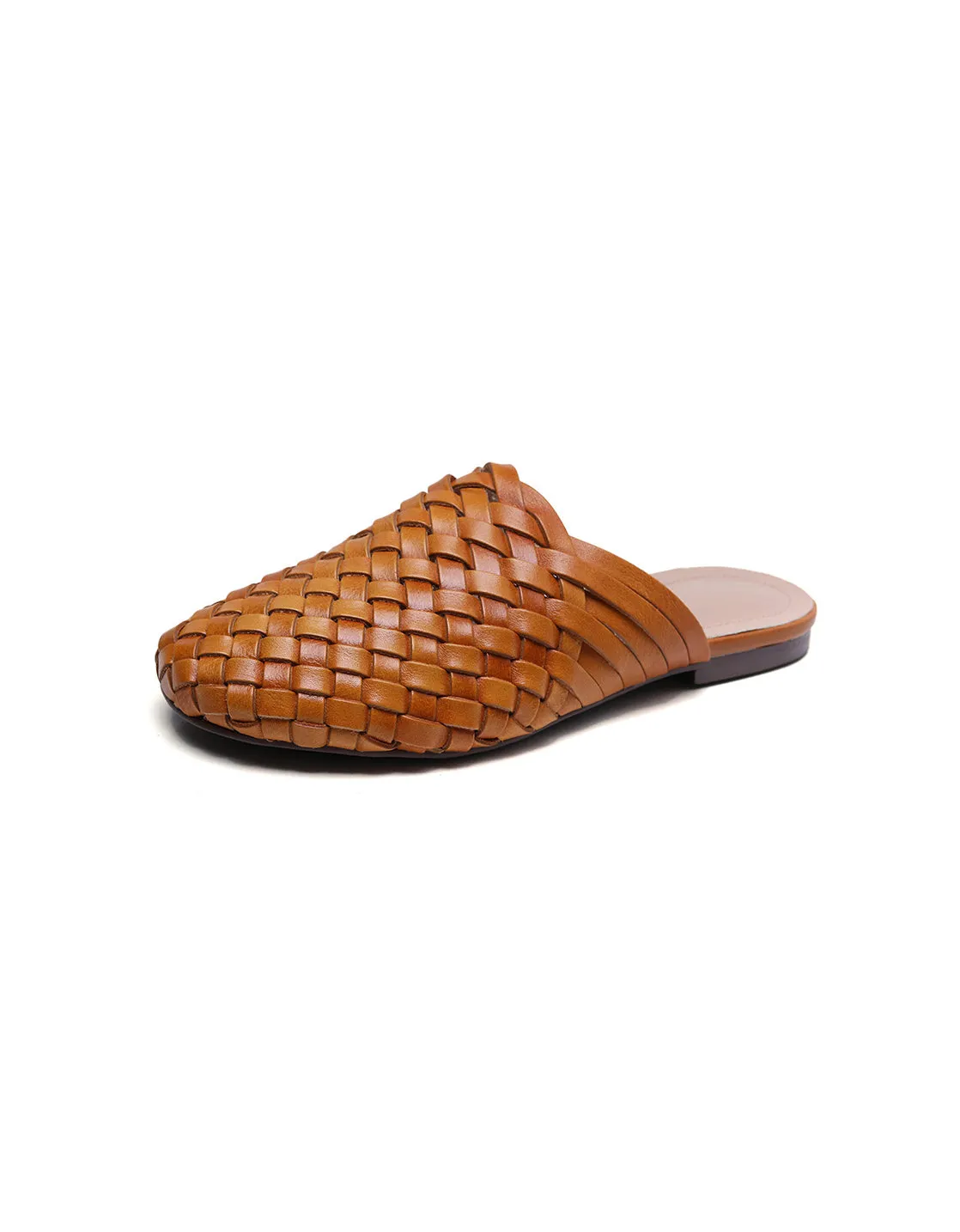 Sole-flex Ballerina Walking Flats Shoes Handmade Woven Leather Round Head Slippers
