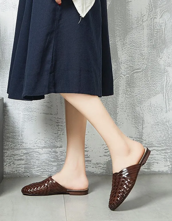 Handmade Woven Leather Round Head Slippers Best Shoes For Flat Pedal Mountain Biking