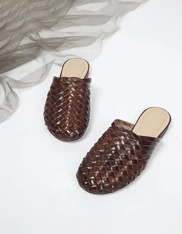Therapy Shoes Ballet Flats Handmade Woven Leather Round Head Slippers